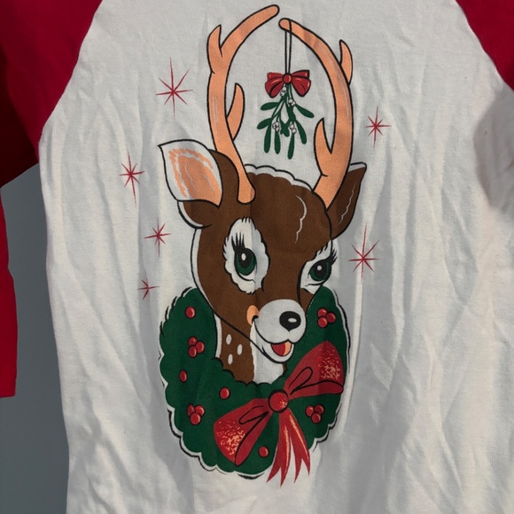 Wax Poetic Retro Reindeer Baseball Raglan Sleeve Tee Christmas - Picture 2 of 4